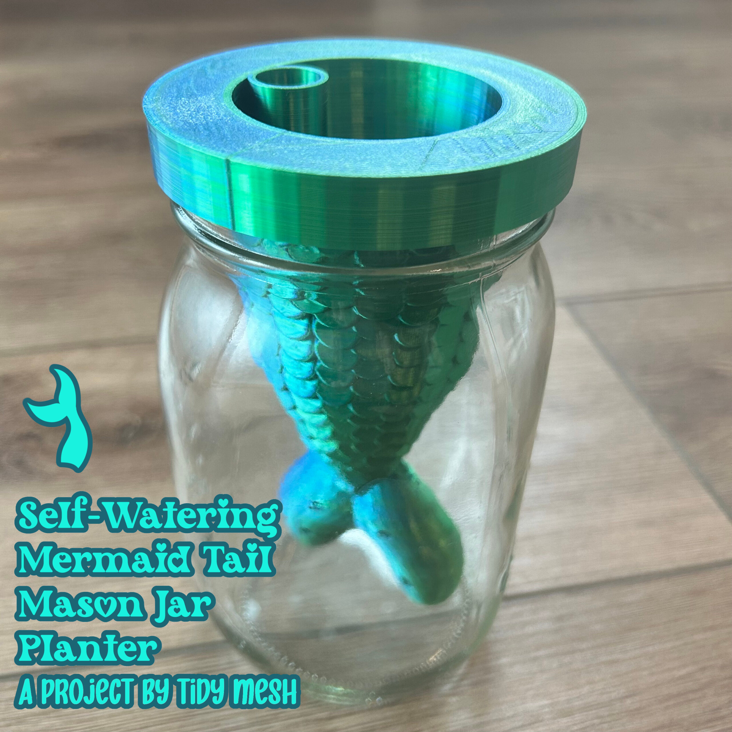 Self-Watering Mermaid Tail Mason Jar Planter